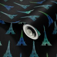 Paris Eiffel Tower Blue Green Black