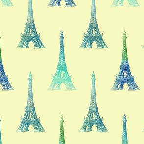 Paris Eiffel Tower Blue Aqua Yellow