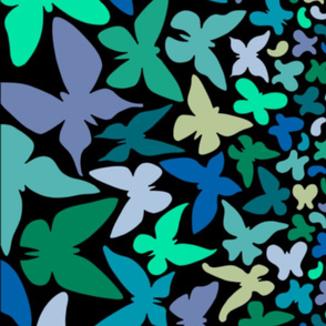 Gradient butterflies (blue/green on black)