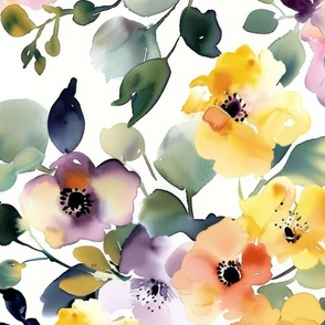 Watercolor Purple, Peach, and Yellow Floral