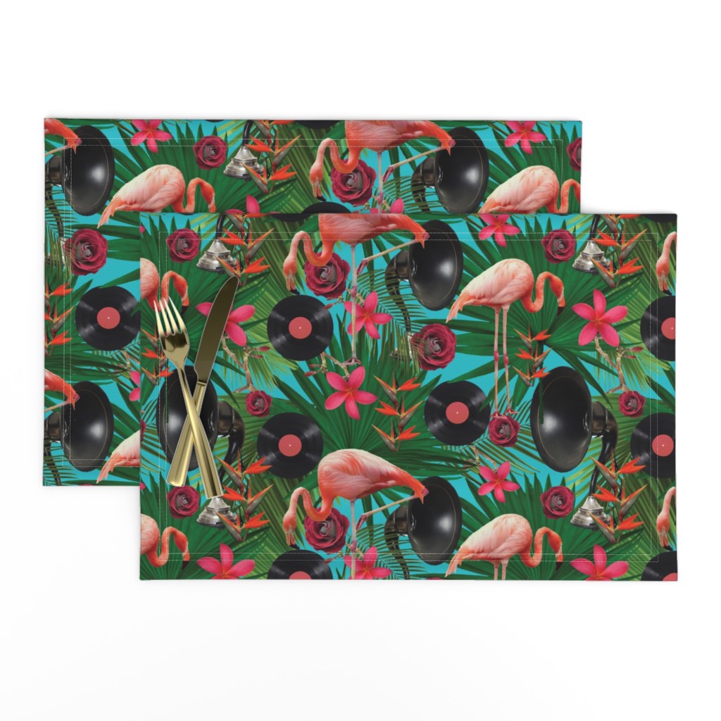 flamingos on teal