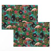 flamingos on teal