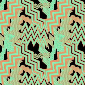 Crazy Zig Zag- Mint and Orange on Black