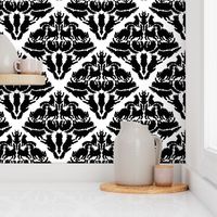 Cat Damask Black and White