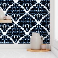 Cat Damask with blue outlines