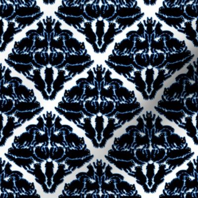 Cat Damask with blue outlines