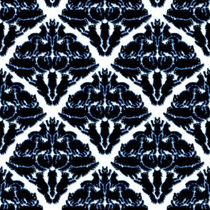 Cat Damask with blue outlines