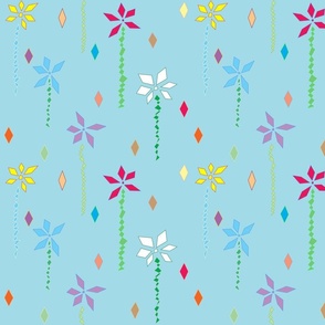 Abstract Florals, Fun and Colorful, Modern, Flower Garden, Blue, White, Purple and Yellow Flowers (Large)