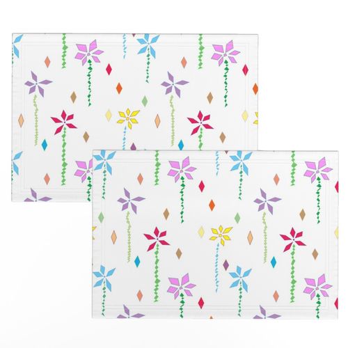 Abstract Florals, Fun and Colorful, Modern, Flower Garden, Green, White, Purple and Yellow Flowers (Large)