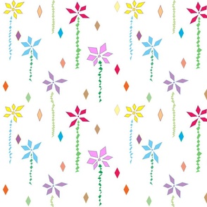 Abstract Florals, Fun and Colorful, Modern, Flower Garden, Green, White, Purple and Yellow Flowers (Large)