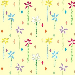 Abstract Florals, Fun and Colorful, Modern, Flower Garden, Green, White, Blue and Yellow Flowers (Large)