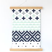 Wholecloth // Cheater Quilt // navy,mint,grey