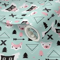 Geometric winter wonderland pastel blue owls christmas kids pattern