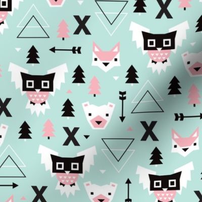 Geometric winter wonderland pastel blue owls christmas kids pattern