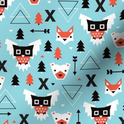 Winter vintage geometric owls and bears illustration kids pattern