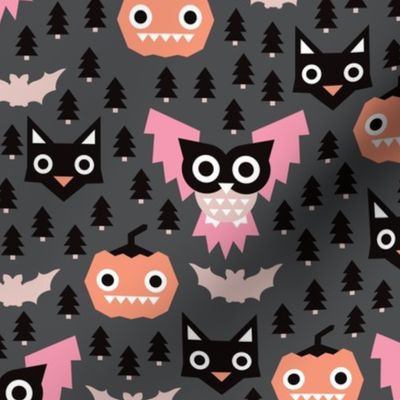 Geometric pumpkin cats and halloween illustration pattern