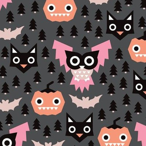 Geometric pumpkin cats and halloween illustration pattern