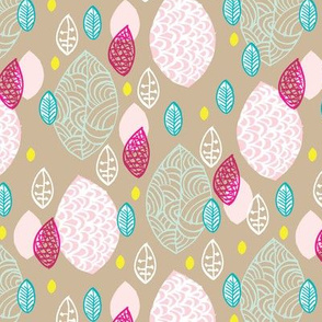 Vintage raw organic leaves and colorful garden illustration pattern