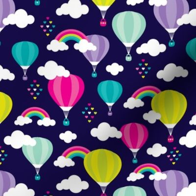 Cute colorful hot air balloon retro clouds and rainbow illustration pattern