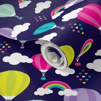 Cute colorful hot air balloon retro clouds and rainbow illustration pattern