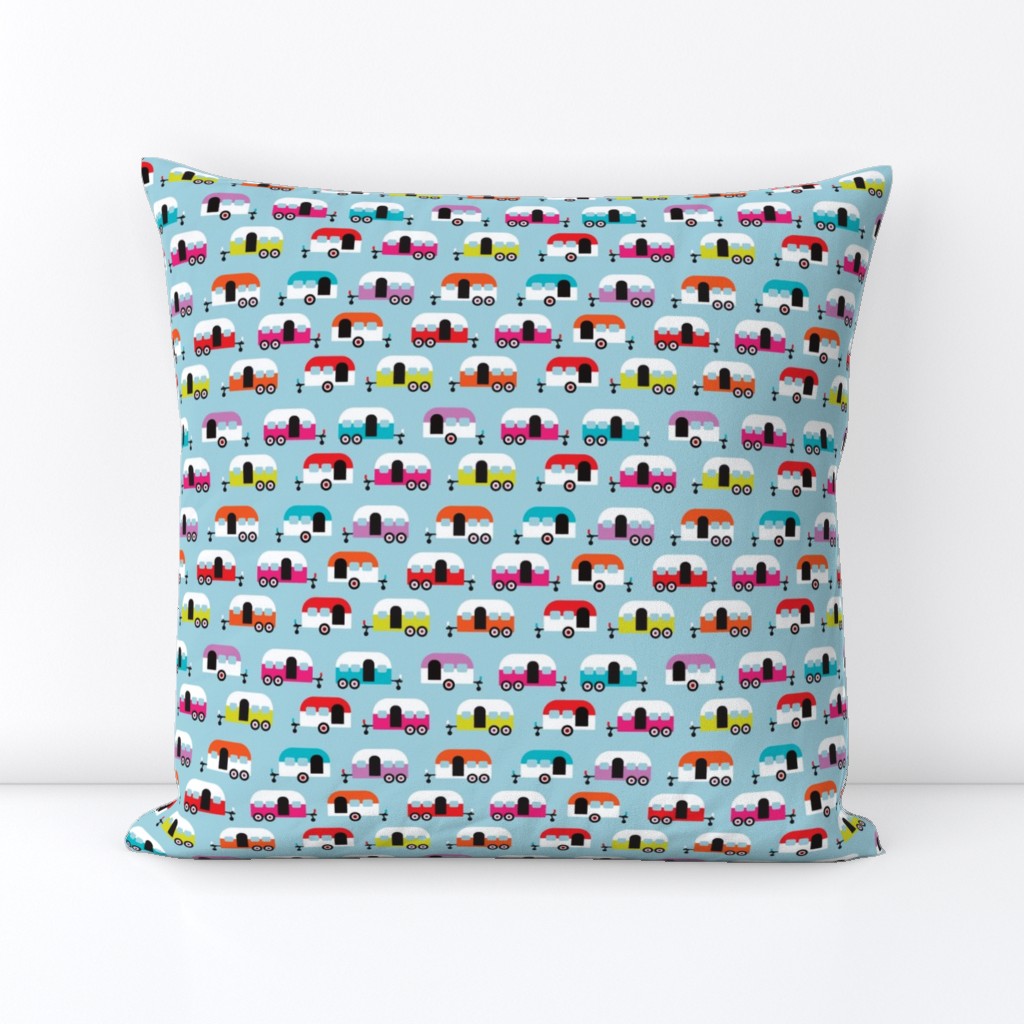 Cute happy camper illustration caravan retro illustration pattern