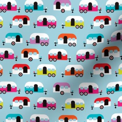 Cute happy camper illustration caravan retro illustration pattern