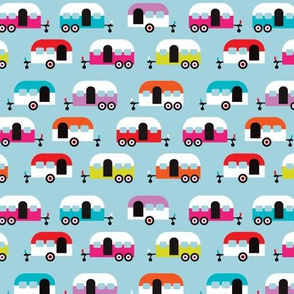 Cute happy camper illustration caravan retro illustration pattern