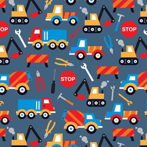 Kids illustration construction truck and tools boy pattern