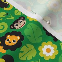 Kids jungle animals lion elephant monkey and lizard pattern