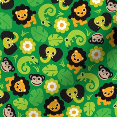 Kids jungle animals lion elephant monkey and lizard pattern