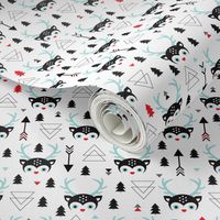 Snow white winter wonderland deer geometric christmas tree illustration pattern