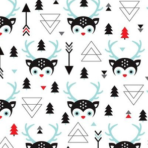 Snow white winter wonderland deer geometric christmas tree illustration pattern