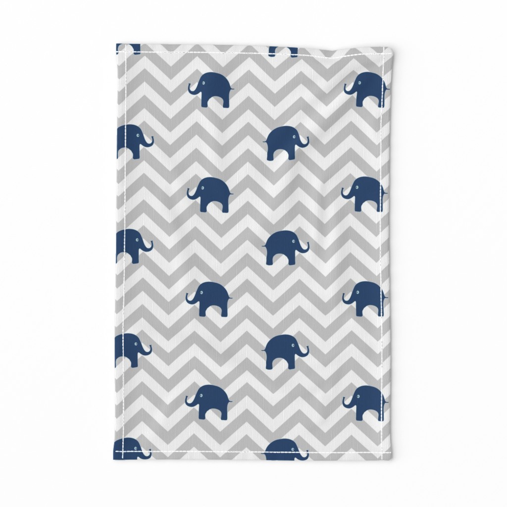 Baby Elephants in Navy and Gray Chevron