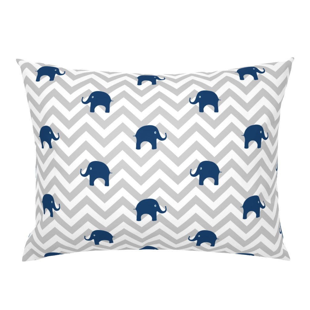 Baby Elephants in Navy and Gray Chevron