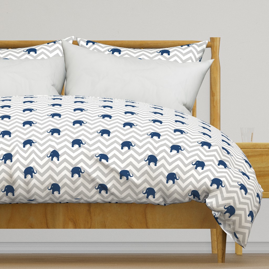 Baby Elephants in Navy and Gray Chevron