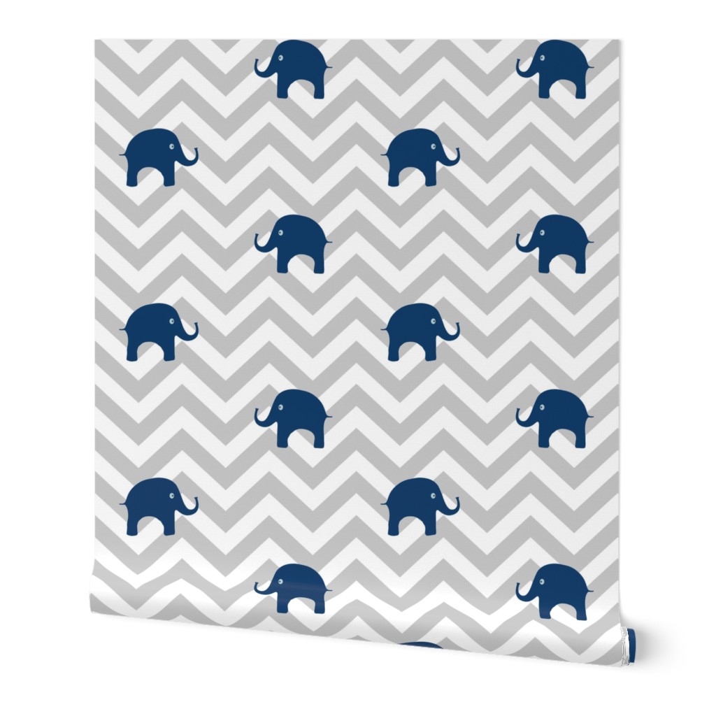 Baby Elephants in Navy and Gray Chevron