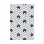 Baby Elephants in Navy and Gray Chevron