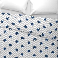 Baby Elephants in Navy and Gray Chevron