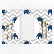 Baby Elephants in Navy and Gray Chevron