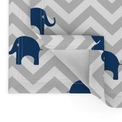 Baby Elephants in Navy and Gray Chevron