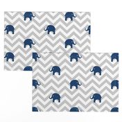 Baby Elephants in Navy and Gray Chevron