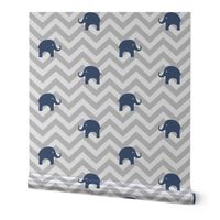 Baby Elephants in Navy and Gray Chevron