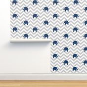 Baby Elephants in Navy and Gray Chevron