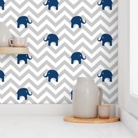 Baby Elephants in Navy and Gray Chevron