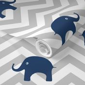 Baby Elephants in Navy and Gray Chevron