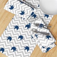 Baby Elephants in Navy and Gray Chevron