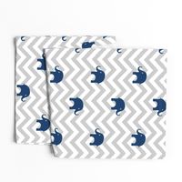 Baby Elephants in Navy and Gray Chevron