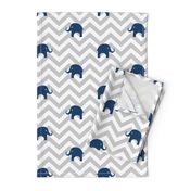 Baby Elephants in Navy and Gray Chevron