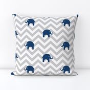 Baby Elephants in Navy and Gray Chevron