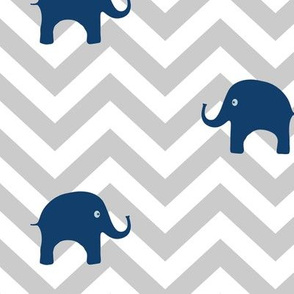 Baby Elephants in Navy and Gray Chevron